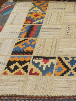 Cream Patchwork Kilim Rug – Handmade Wool Flatweave with Tribal Color Blocks