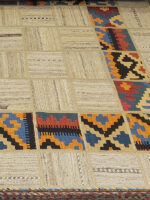 Cream Patchwork Kilim Rug – Handmade Wool Flatweave with Tribal Color Blocks