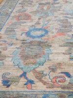 Stunning Handmade Faded Oushak Rug | 7.7×10.4 Soft Blue, Sage & Coral Wool Carpet – Luxurious Vintage Design - Image 3