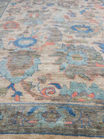 Stunning Handmade Faded Oushak Rug | 7.7×10.4 Soft Blue, Sage & Coral Wool Carpet – Luxurious Vintage Design - Image 4