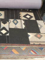 Elegant Modern Handmade Patchwork Kilim Rug | 9×12 Black & Neutral Wool Carpet with Tribal Geometric Panels – Luxury Designer Statement - Image 2