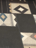 Elegant Modern Handmade Patchwork Kilim Rug | 9×12 Black & Neutral Wool Carpet with Tribal Geometric Panels – Luxury Designer Statement - Image 4