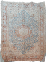 Stunning Vintage Handmade Persian Floral Rug | 9×12 Sky Blue, Terracotta & Cream Wool Carpet – Luxurious Medallion - Image 5