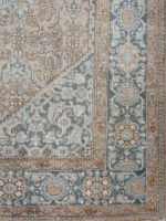Vintage Distressed Beige Wool Rug | 7.4×10.4 ft  | Faded Medallion Antique Area Rug - Image 2