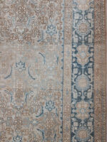 Vintage Distressed Beige Wool Rug | 7.4×10.4 ft  | Faded Medallion Antique Area Rug - Image 4