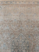 Vintage Distressed Beige Wool Rug | 7.4×10.4 ft  | Faded Medallion Antique Area Rug - Image 3