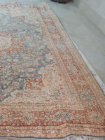 Stunning Vintage Handmade Persian Floral Rug | 9×12 Sky Blue, Terracotta & Cream Wool Carpet – Luxurious Medallion - Image 3