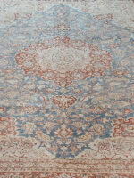 Stunning Vintage Handmade Persian Floral Rug | 9×12 Sky Blue, Terracotta & Cream Wool Carpet – Luxurious Medallion - Image 4