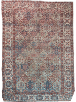 Stunning Vintage Handmade Persian-Style Area Rug | 6.7 x 9.4 ft Red & Blue Floral Medallion - Image 5