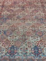 Stunning Vintage Handmade Persian-Style Area Rug | 6.7 x 9.4 ft Red & Blue Floral Medallion - Image 4