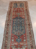Vintage Handmade Tribal Runner Rug | 3×11.9 ft A Perfect Wool Carpet in Terracotta & Blue Geometric Motifs - Image 3