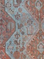 Vintage Distressed Tribal Style Area Rug | 7.1×10.1 ft  | Terracotta & Slate Antique Wool Carpet - Image 3