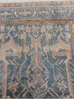 Vintage Distressed Borujerd Runner | 4×8.3 ft  | Navy Blue and Cream Geometric Tribal Carpet - Image 3