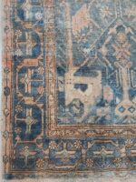 Vintage Distressed Borujerd Runner | 4×8.3 ft  | Navy Blue and Cream Geometric Tribal Carpet - Image 2