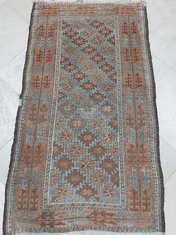 170 Vintage Distressed Baluchi Geometric Runner