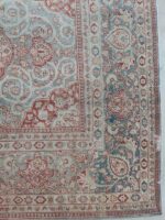 Vintage Distressed Muted Medallion Area Rug | 8.1×11.2 ft  | Antique Ivory and Slate Blue Wool Carpet - Image 4
