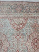 Vintage Distressed Muted Medallion Area Rug | 8.1×11.2 ft  | Antique Ivory and Slate Blue Wool Carpet - Image 3