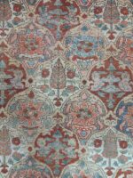 Vintage Distressed Bakhtiar Cypress Tile Rug | 6.7×9.4 ft  | Muted Terracotta and Slate Blue Garden Carpet - Image 5