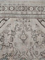 Vintage Distressed Mahal Floral Medallion Rug | 7.5×11.2 ft  | Muted Slate and Ivory Antique Wool Carpet - Image 3