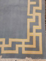 Modern Minimalist Deep Navy Rug | 6.4×8 ft  | Deep Navy and Slate Blue with Ivory Geometric Border - Image 4