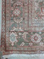 Vintage Distressed Mahal Rug | 9.7×10.1 ft  | Luxury Geometric Medallion Carpet with Moss Green Patina - Image 5