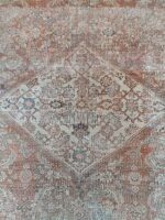 Vintage Distressed Mahal Rug | 9.7×10.1 ft  | Luxury Geometric Medallion Carpet with Moss Green Patina - Image 4