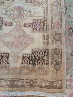 Vintage Distressed Ardabil Runner | 3.6×8.2 ft  | Muted Beige & Pink Geometric Carpet - Image 5