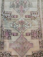 Vintage Distressed Ardabil Runner | 3.6×8.2 ft  | Muted Beige & Pink Geometric Carpet - Image 4