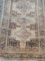 Vintage Distressed Ardabil Runner | 3.6×8.2 ft  | Muted Beige & Pink Geometric Carpet - Image 3