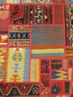 Heritage Mosaic Patchwork | 7.7 x 10.4 ft | Jewel-Toned Crimson and Indigo with Distressed Vintage Fragments - Image 4