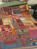 Heritage Mosaic Patchwork | 7.7 x 10.4 ft | Jewel-Toned Crimson and Indigo with Distressed Vintage Fragments - Image 3